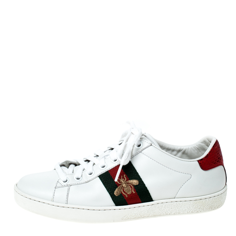 

Gucci White Leather Ace Embroidered Bee Low Top Sneakers Size