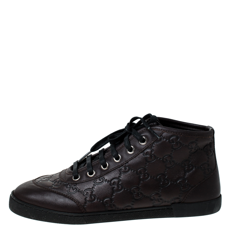 

Gucci Chocolate Guccissima Leather High Top Sneakers Size, Brown
