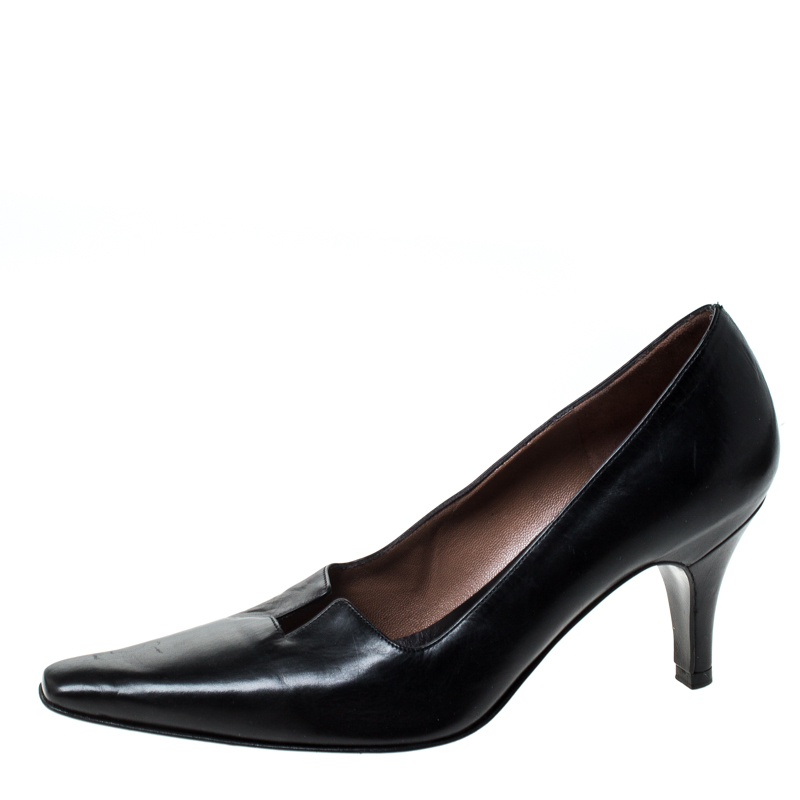 

Gucci Black Leather Square Toe Pumps Size