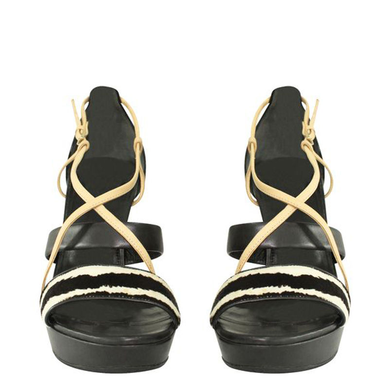 

Gucci Black Leather Calf Hair Sandals Size