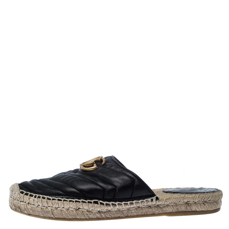 

Gucci Black Leather GG Espadrilles Size