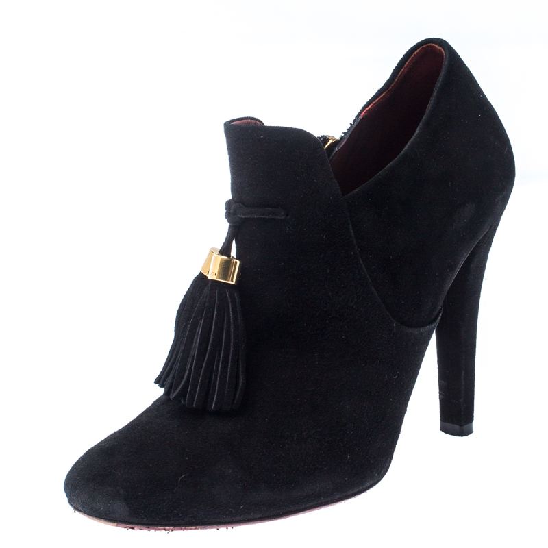 

Gucci Black Suede Leather Tassel Booties Size