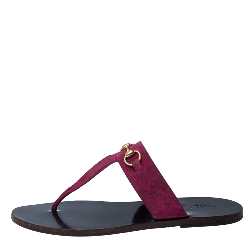 

Gucci Pink Suede Leather Horsebit Thong Sandals Size