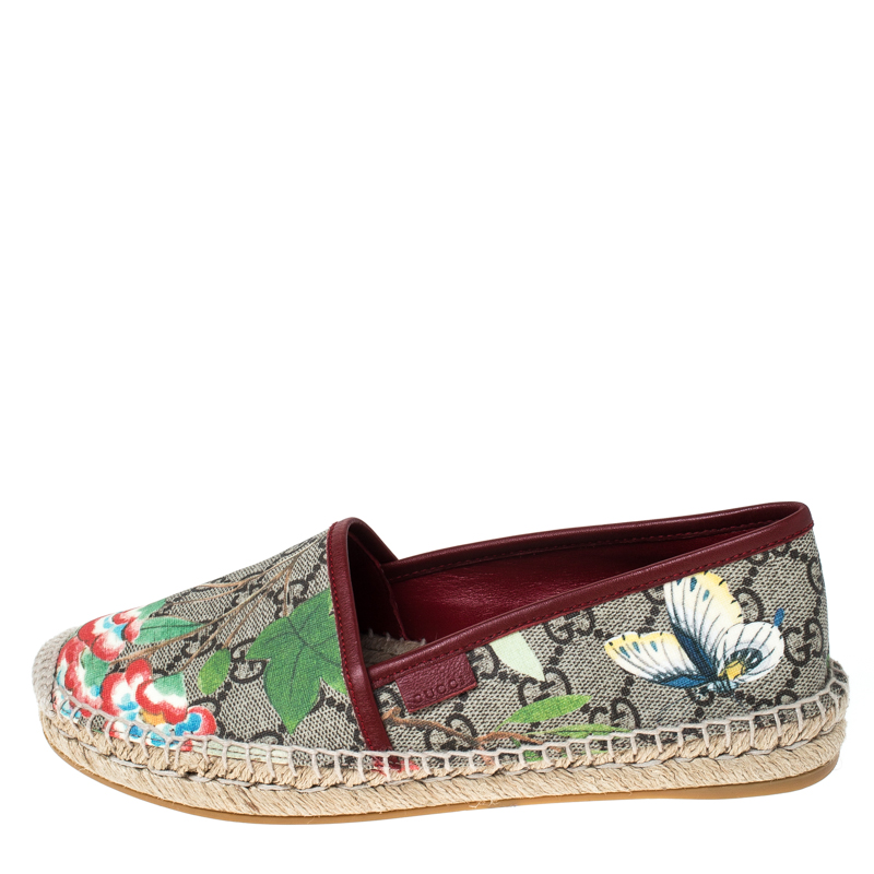 

Gucci Beige GG Supreme Blooms Printed Canvas Espadrilles Size