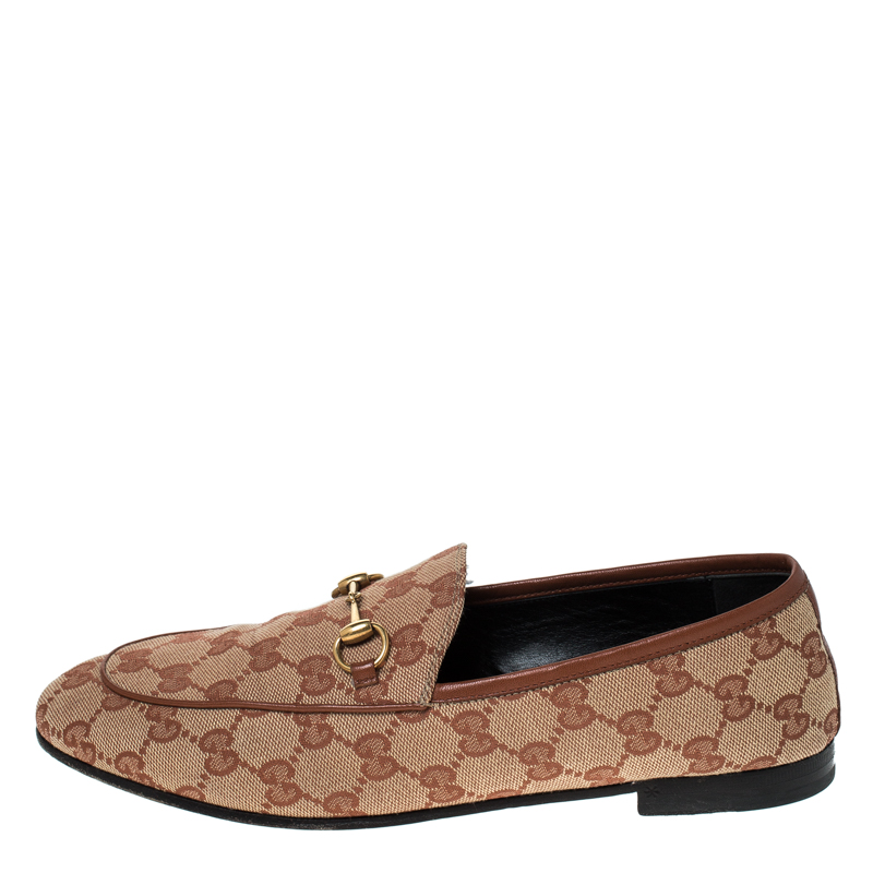 

Gucci Beige GG Canvas Jordaan Horsebit Loafers Size