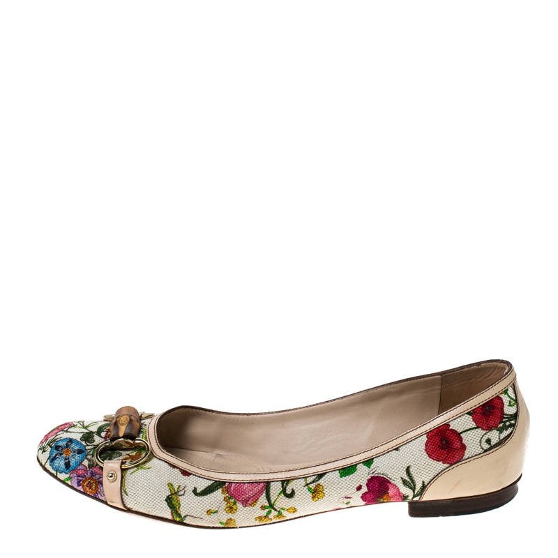 

Gucci Multicolor Floral Print Leather and Canvas Bamboo Horsebit Ballet Flats Size