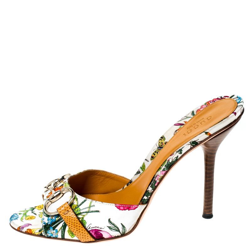 

Gucci Multicolor Floral Satin Slip On Sandals Size