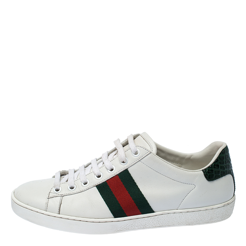 Gucci White Leather Ace Web Detail Lace Up Sneakers Size 37 Gucci | TLC