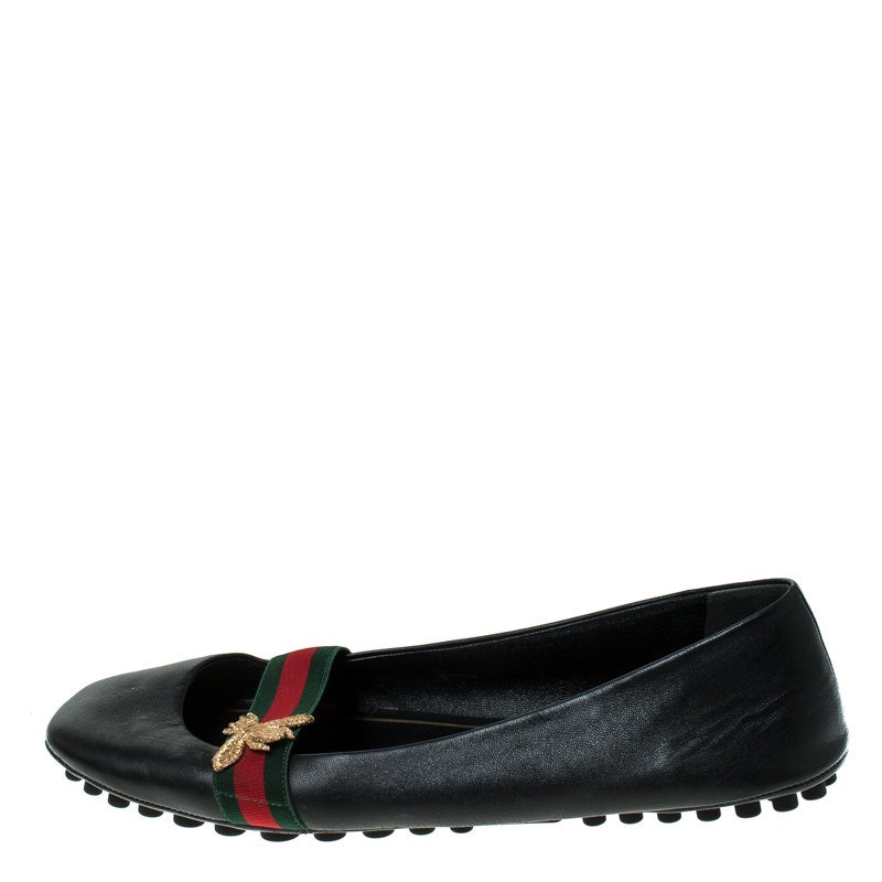 

Gucci Black Leather Bayadere Bee Flats Size