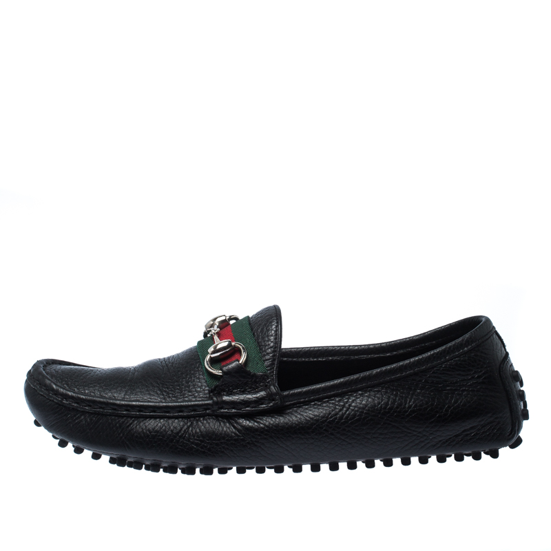 

Gucci Black Leather Web Horsebit Loafers Size