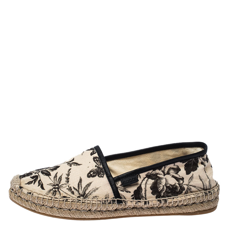 

Gucci Black/Off White Printed Canvas Espadrilles Flats Size