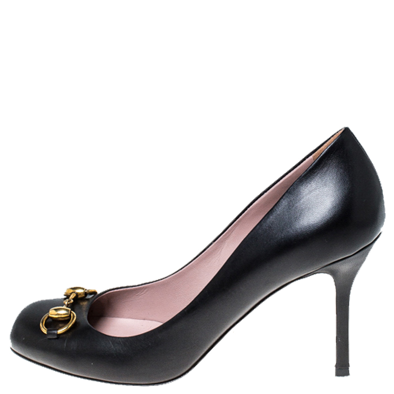 

Gucci Black Leather Jolene Horsebit Pumps Size