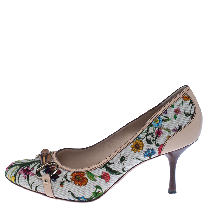 

Gucci Multicolor Floral Printed Canvas Bamboo Horsebit Pumps Size