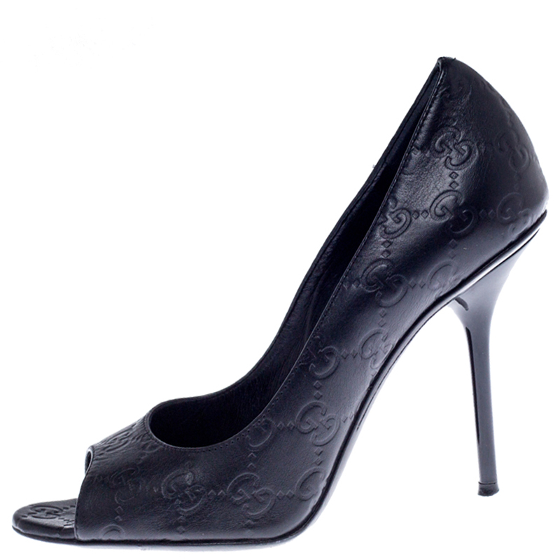 

Gucci Black Guccissima Leather Peep Toe Pumps Size