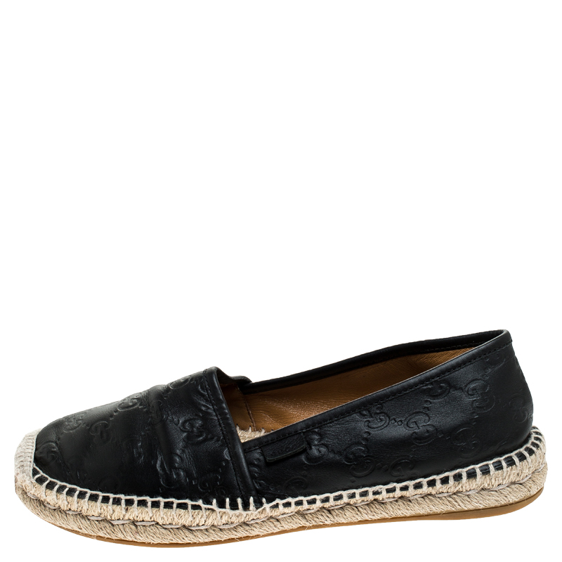 

Gucci Black Guccissima Leather Pilar Espadrille Loafers Size