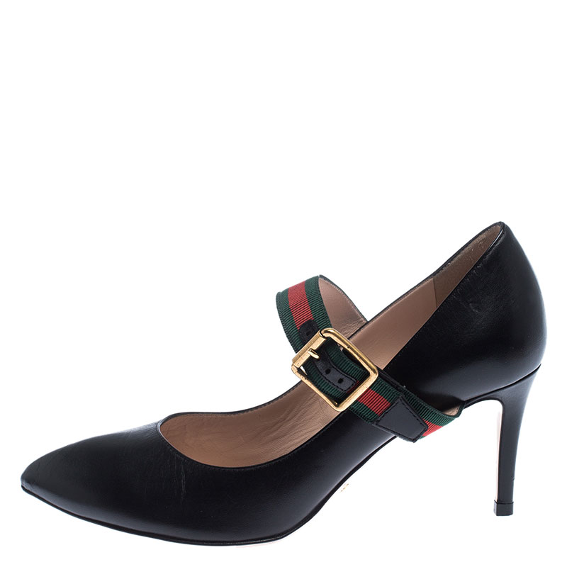 

Gucci Black Leather Sylvie Buckle Detail Pumps Size
