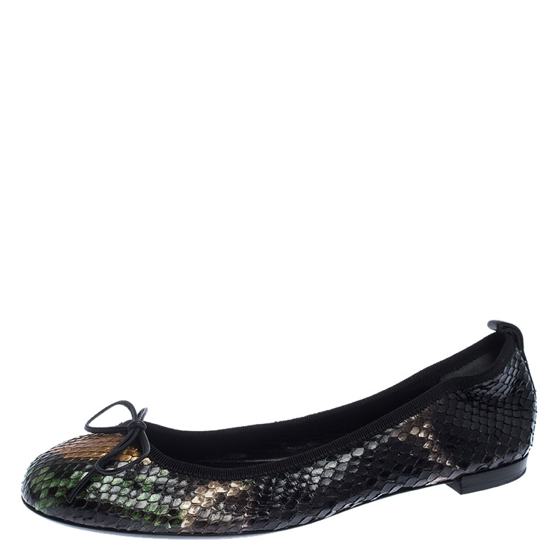 Pre Owned Gucci Multicolor Python Bow Ballet Flats Size 38