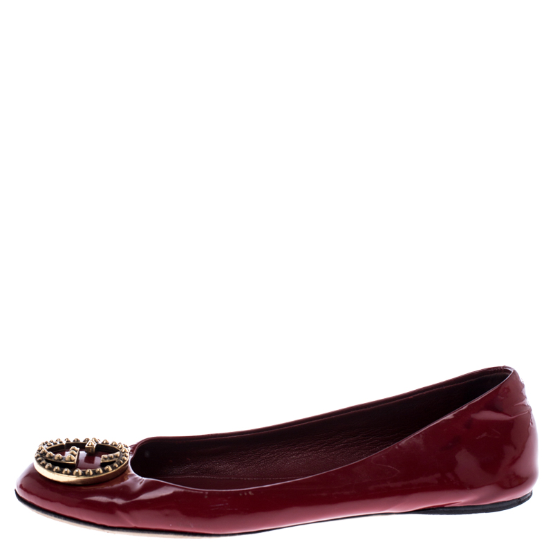 

Gucci Red Leather Studded Interlocking GG Ballet Flats Size
