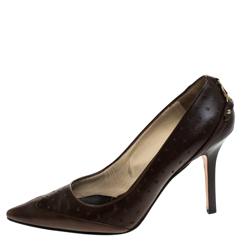 

Gucci Brown Leather GG Logo Pointed Toe Pumps Size