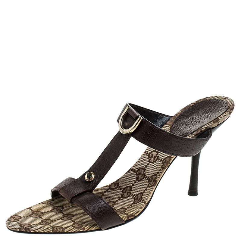 Pre Owned Gucci Brown Leather Open Toe Sandals Size 39