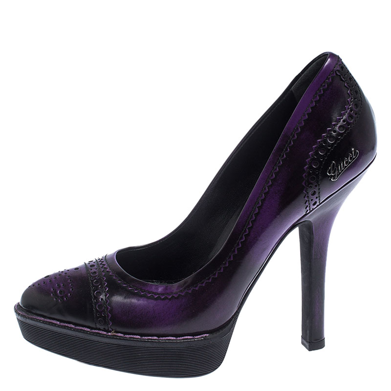 

Gucci Purple/Black Leather Brogue Cap Toe Platform Pumps Size