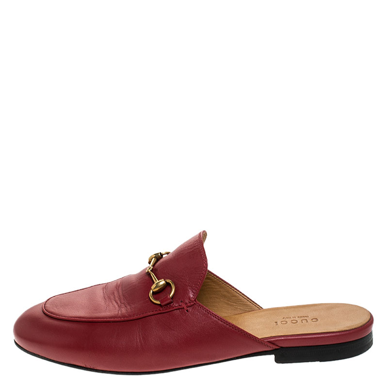 

Gucci Red Leather Horsebit Mules Size