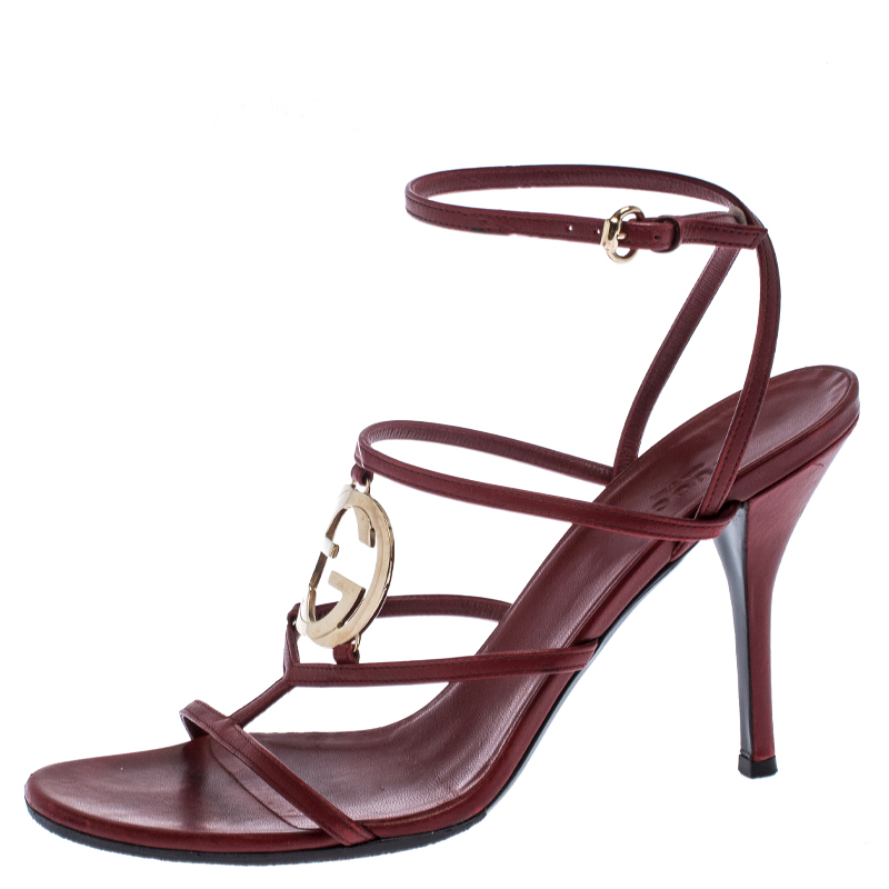 

Gucci Red Leather GG Interlocking Cage Sandals Size