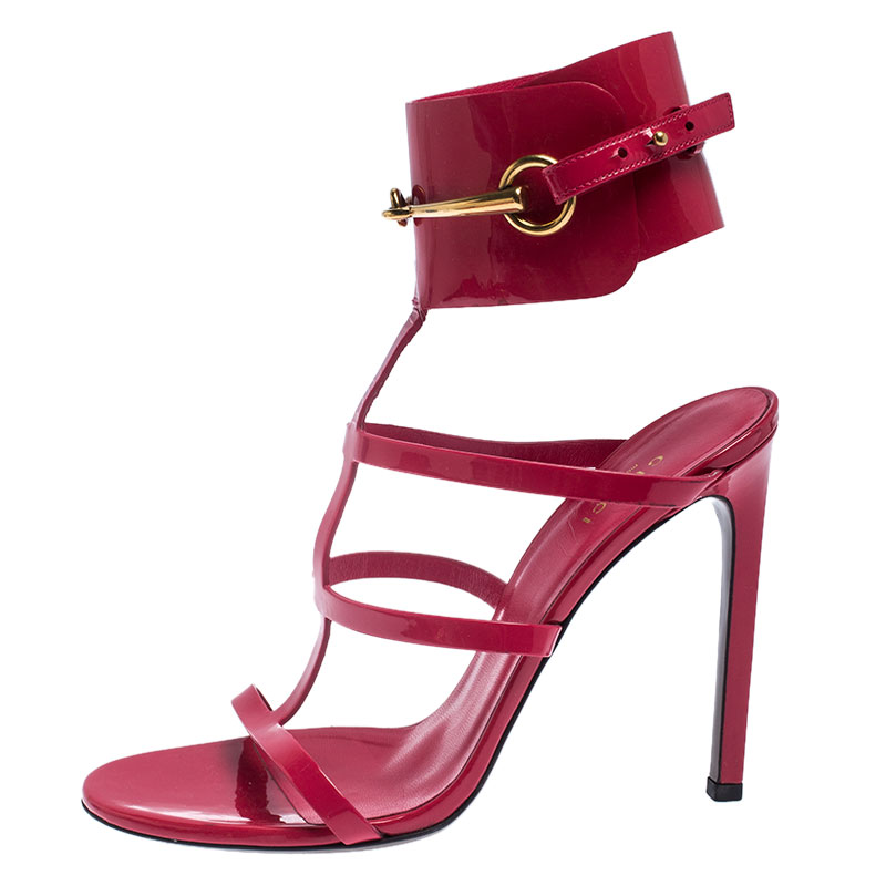 

Gucci Red Patent Leather Ursula Horsebit Gladiator Sandals Size