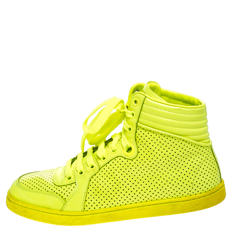 

Gucci Neon Green Perforated Leather Coda High Top Sneakers Size