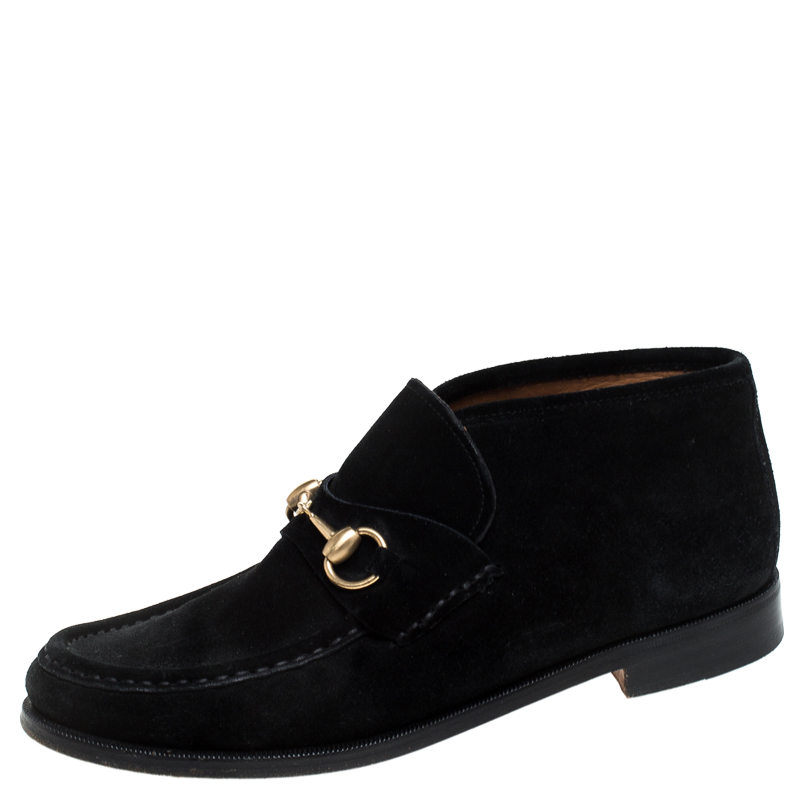 Pre Owned Gucci Black Suede Leather Horsebit Loafers Ankle Boots Size 39.5