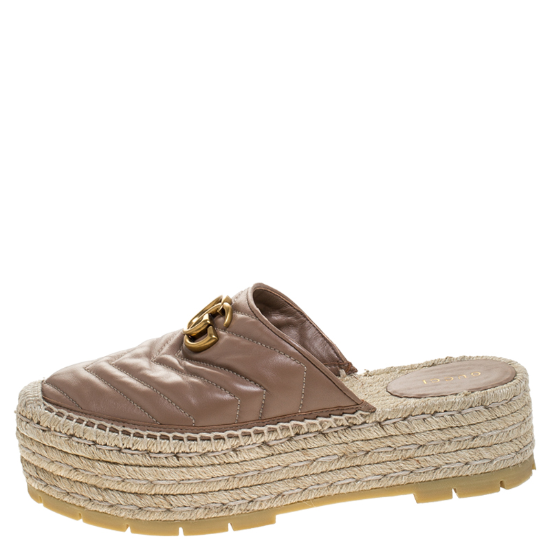 

Gucci Beige Leather GG Maramont Espadrille Mules Size