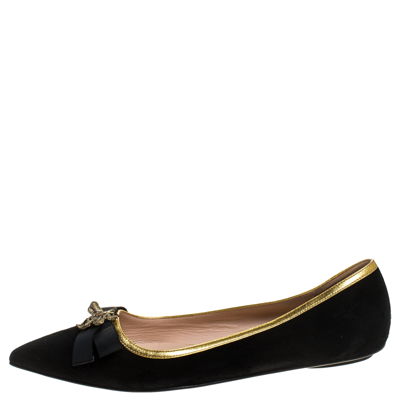 

Gucci Black Suede Butterfly Bow Embellished Pointed Toe Ballet Flats Size