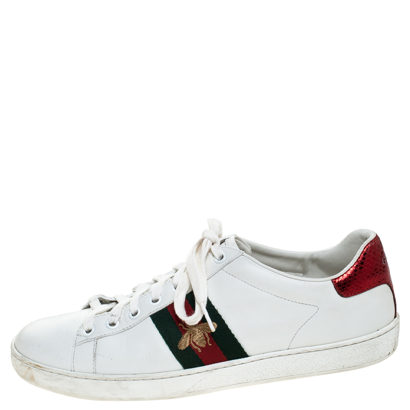 

Gucci White Leather Ace Embroidered Bee Low Top Sneakers Size