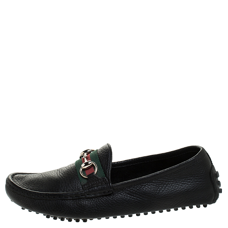

Gucci Black Leather Horsebit Detail Slip On Loafers Size