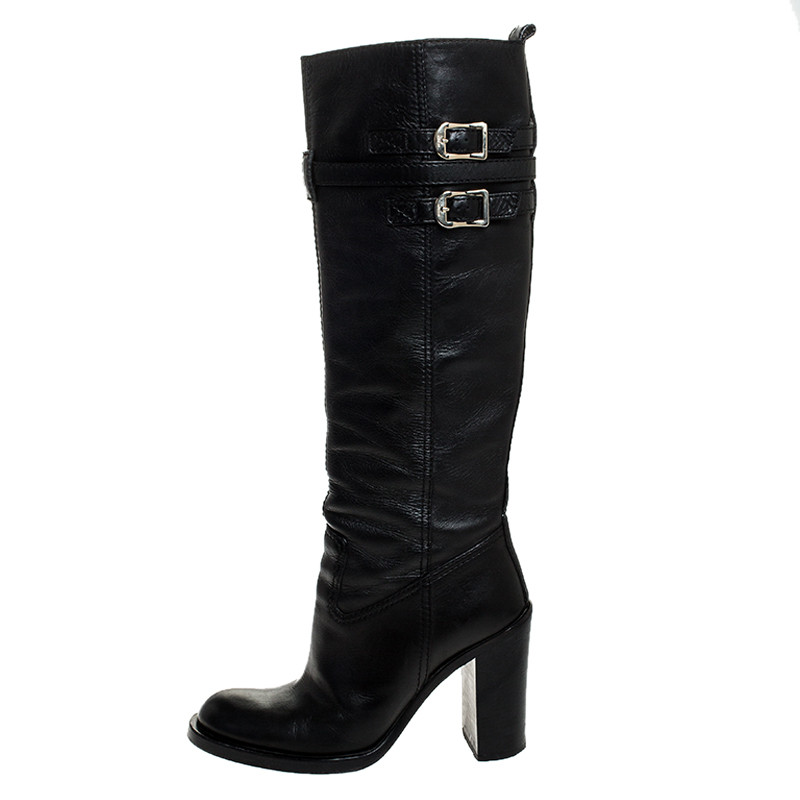 

Gucci Black Leather Buckle Riding Knee Length Boots Size