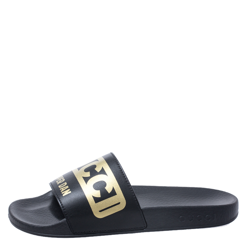 

Gucci Black/Gold Leather Dapper Dan Slip On Slides Size