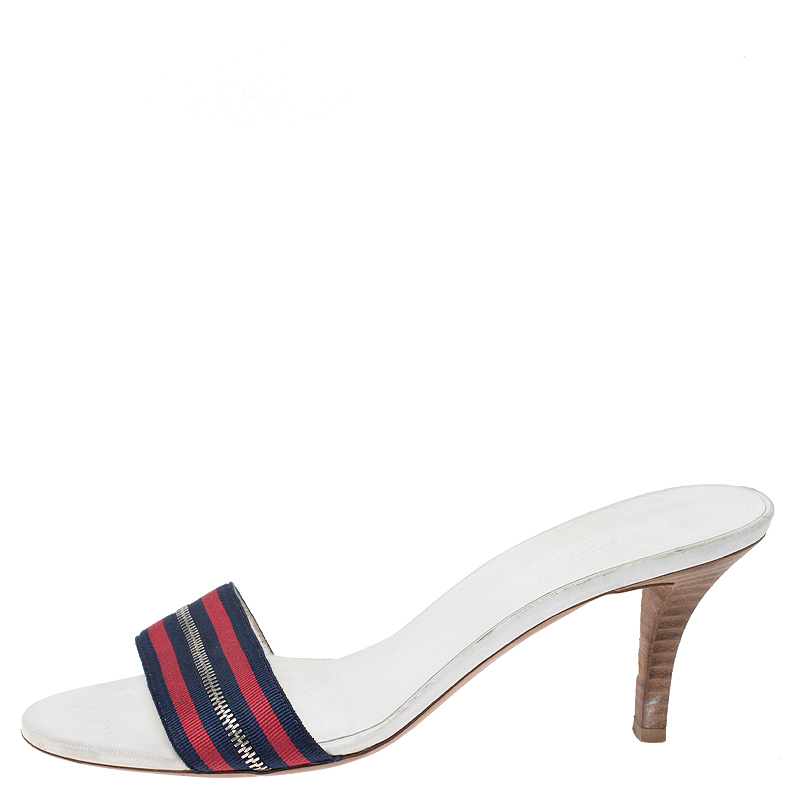 

Gucci Tricolor Zip Web Canvas Slide Sandals Size, White