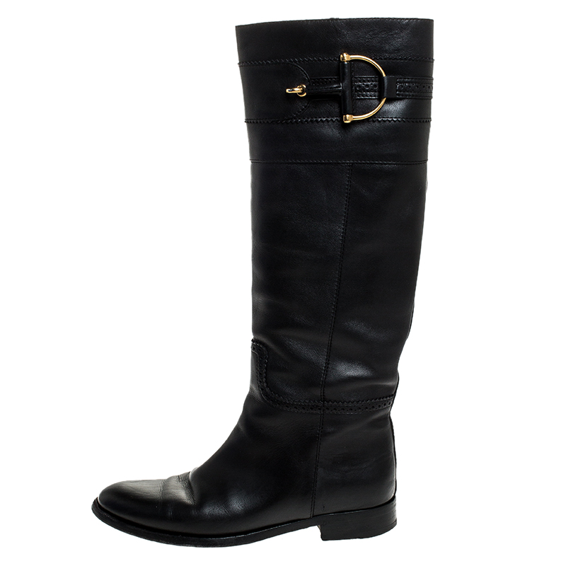 

Gucci Black Leather Horsebit Knee Length Boots Size
