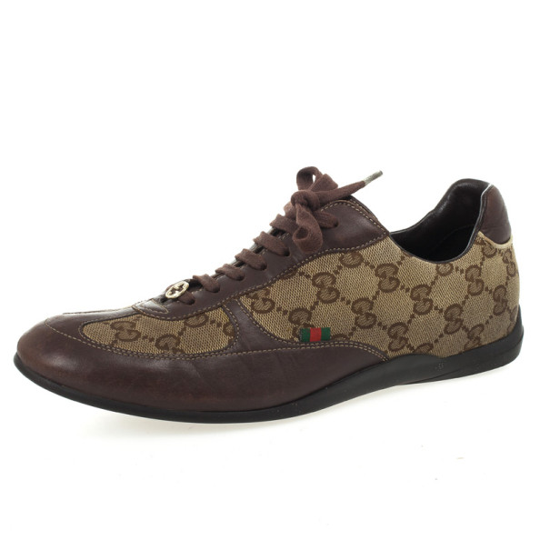 Pre Owned Gucci Brown Guccissima Lace Up Sneakers Size 38
