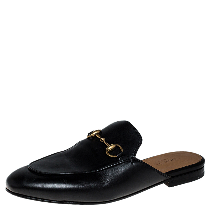 Pre Owned Gucci Black Leather Horsebit Mules Size 37