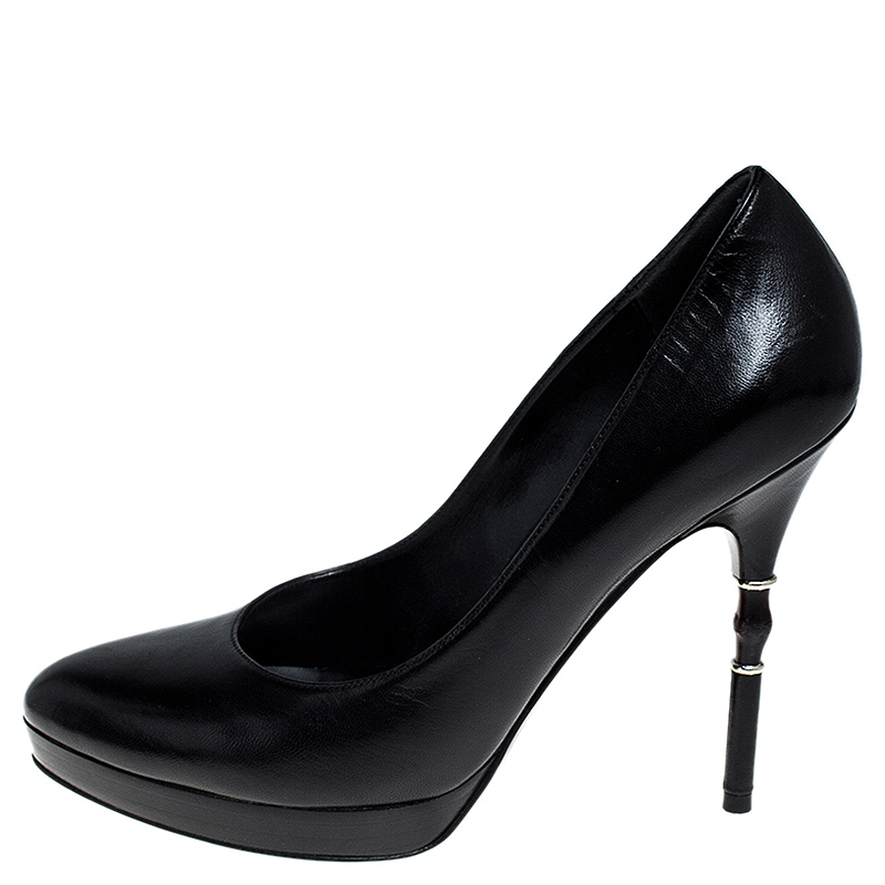 

Gucci Black Leather Bamboo Heel Platform Pumps Size