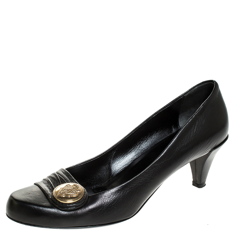 Pre Owned حذاء كعب عالي غوتشي هيستيريا جلد أسود مقاس 38