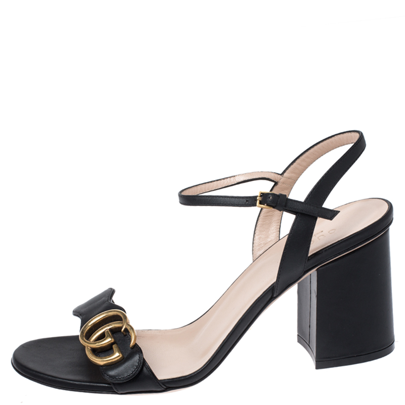 

Gucci Black Leather Marmont Ankle Strap Sandals Size