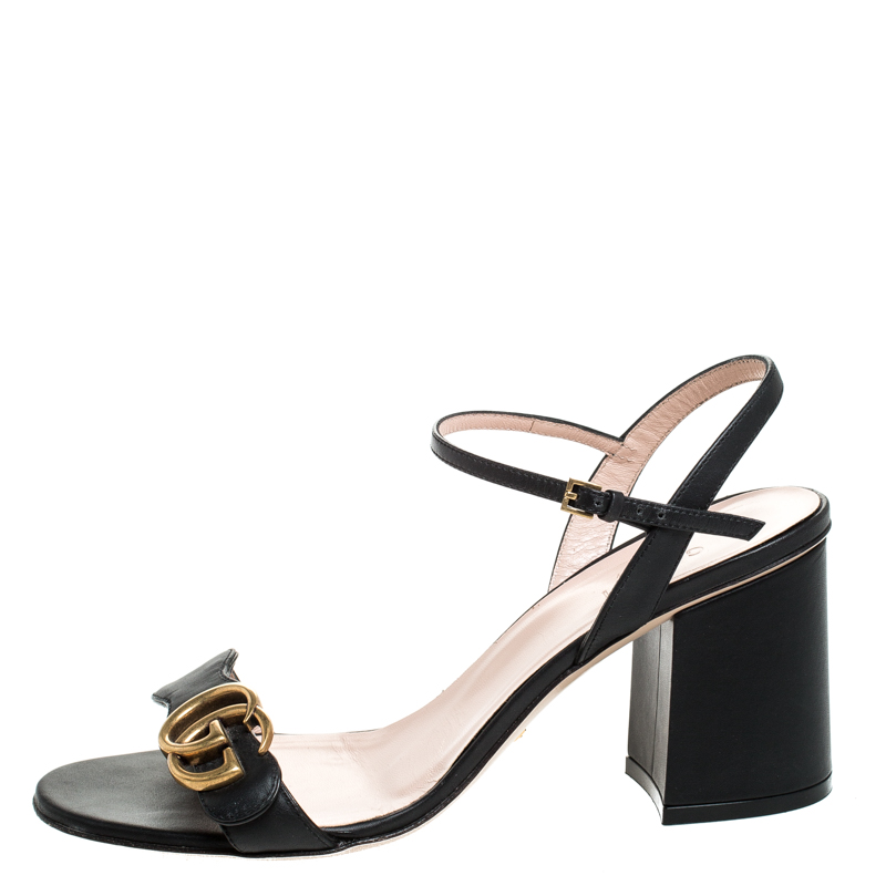 

Gucci Black Leather Marmont Ankle Strap Sandals Size