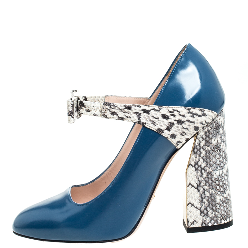 

Gucci Multicolor Leather And Python Bow Block Heel Round Toe Pumps Size