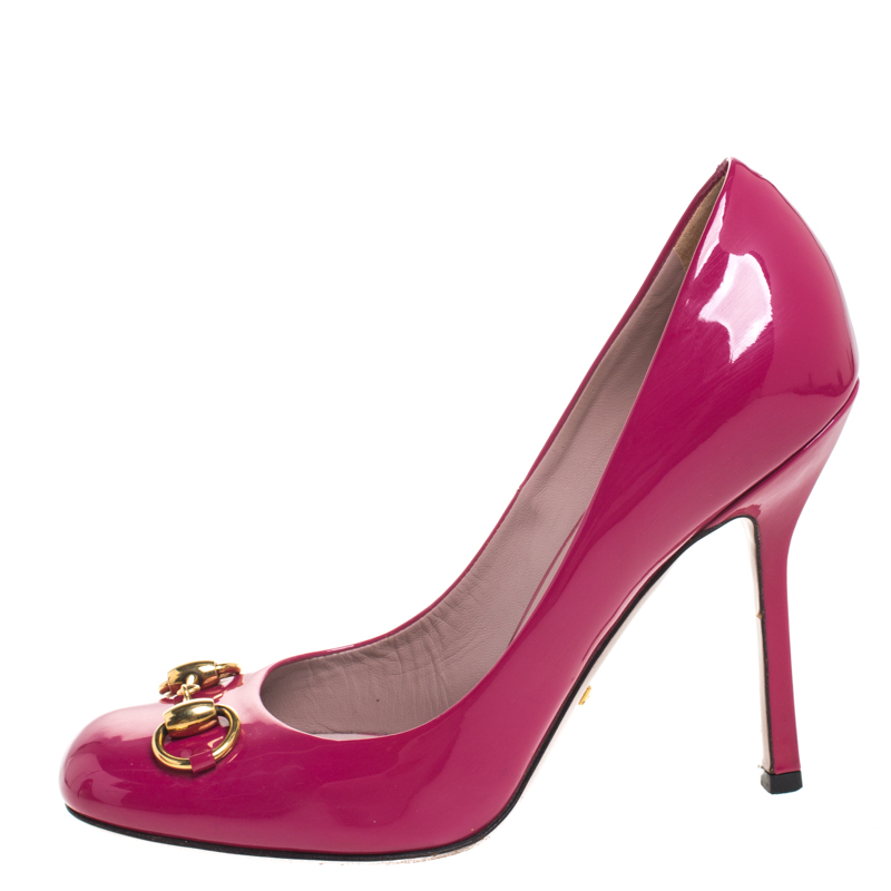 

Gucci Pink Patent Leather Jolene Horsebit Pumps Size