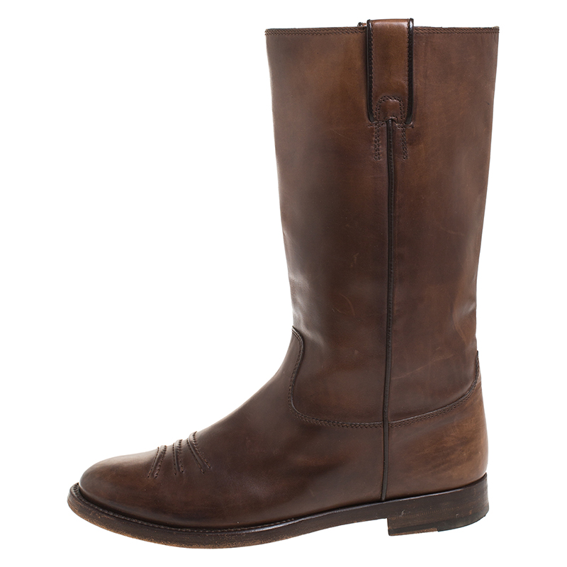 

Gucci Brown Leather Mid Calf Round Toe Boots Size