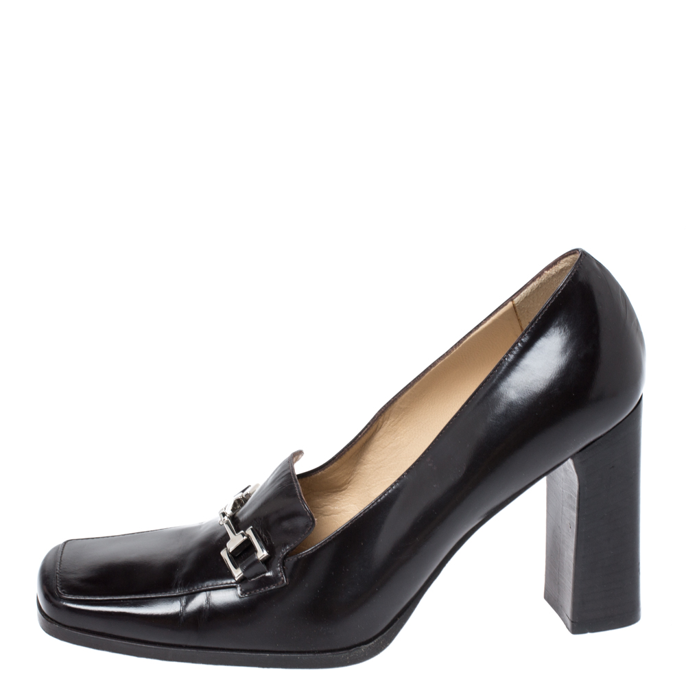 

Gucci Black Leather Square Horsebit Square Toe Pumps Size