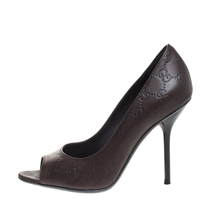 

Gucci Brown Guccissima Leather Peep Toe Pumps Size
