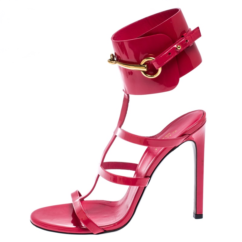 

Gucci Red Patent Leather Ursula Horsebit Gladiator Sandals Size